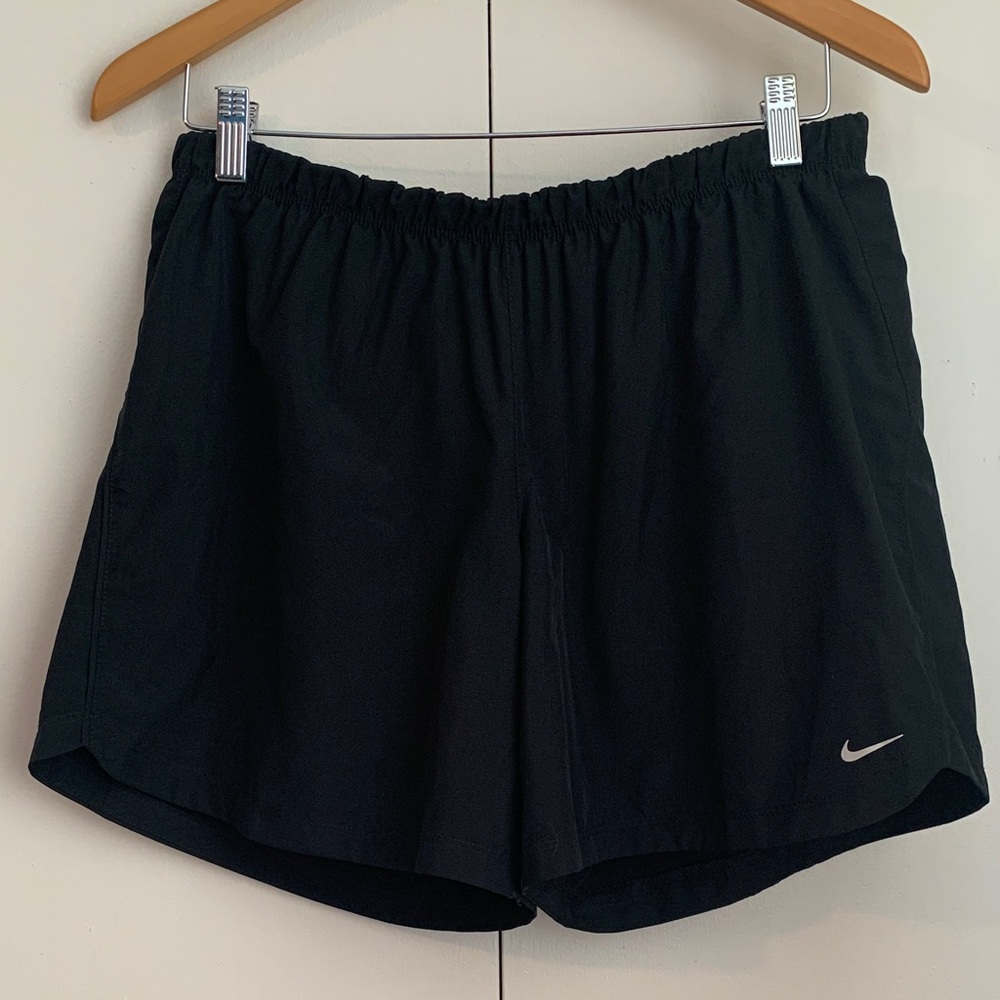 Nike DRI-FIT Black Swoosh Logo Athletic Shorts Size Large